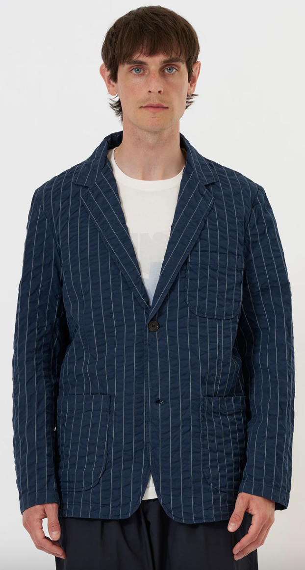 UNIVERSAL WORKS TWO BUTTON JACKET - CHESTER STRIPE NAVY
