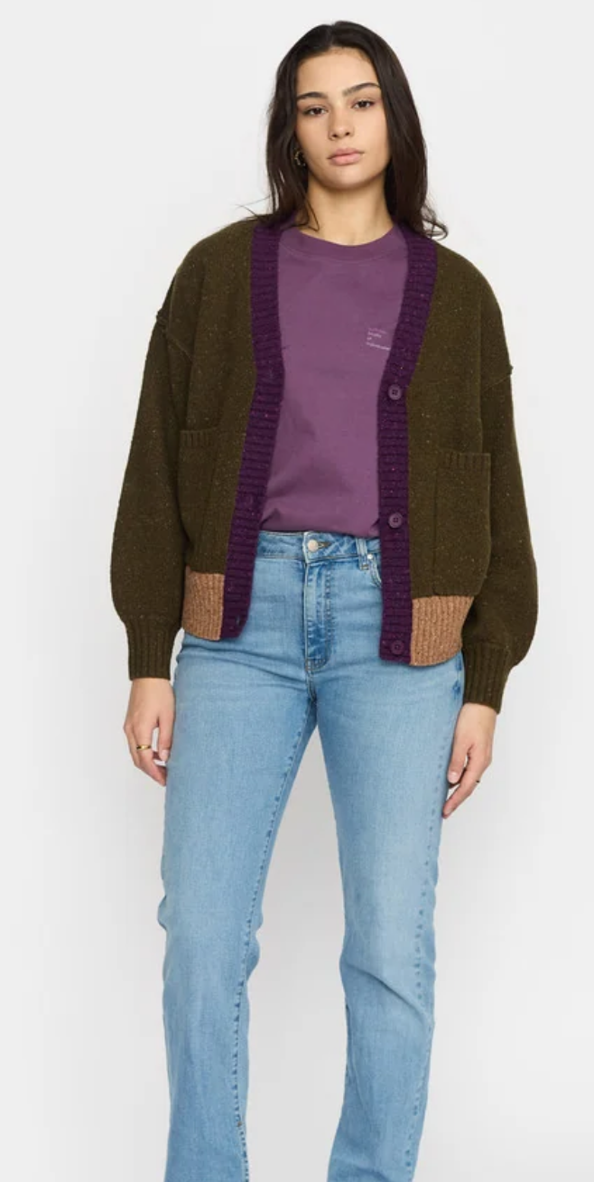 SELFHOOD HEAVY BLOCK CARDIGAN - ARMY