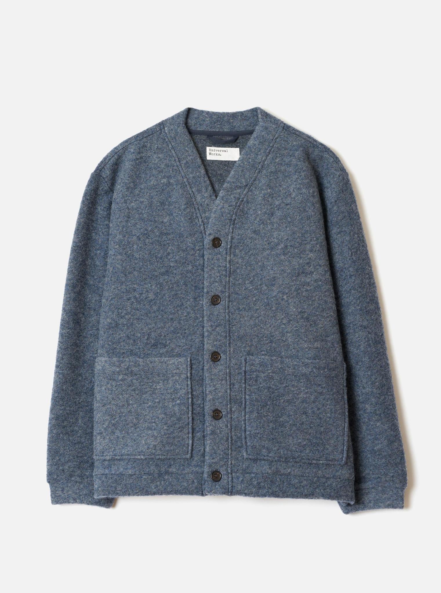UNIVERSAL WORKS ADVANCE CARDIGAN - WOOL FLEECE - SLATE BLUE