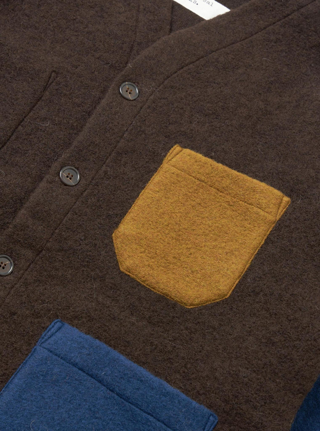 UNIVERSAL WORKS WOOL FLEECE CARDIGAN - BROWN / INDIGO