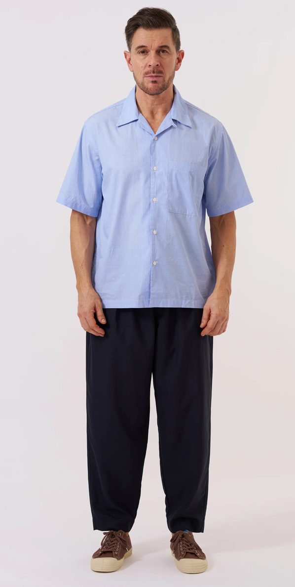 UNIVERSAL WORKS CAMP SHIRT LINEN - PALE BLUE
