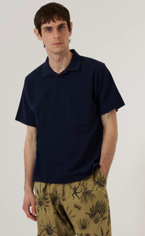 UNIVERSAL WORKS VACATION POLO PIQUET - NAVY