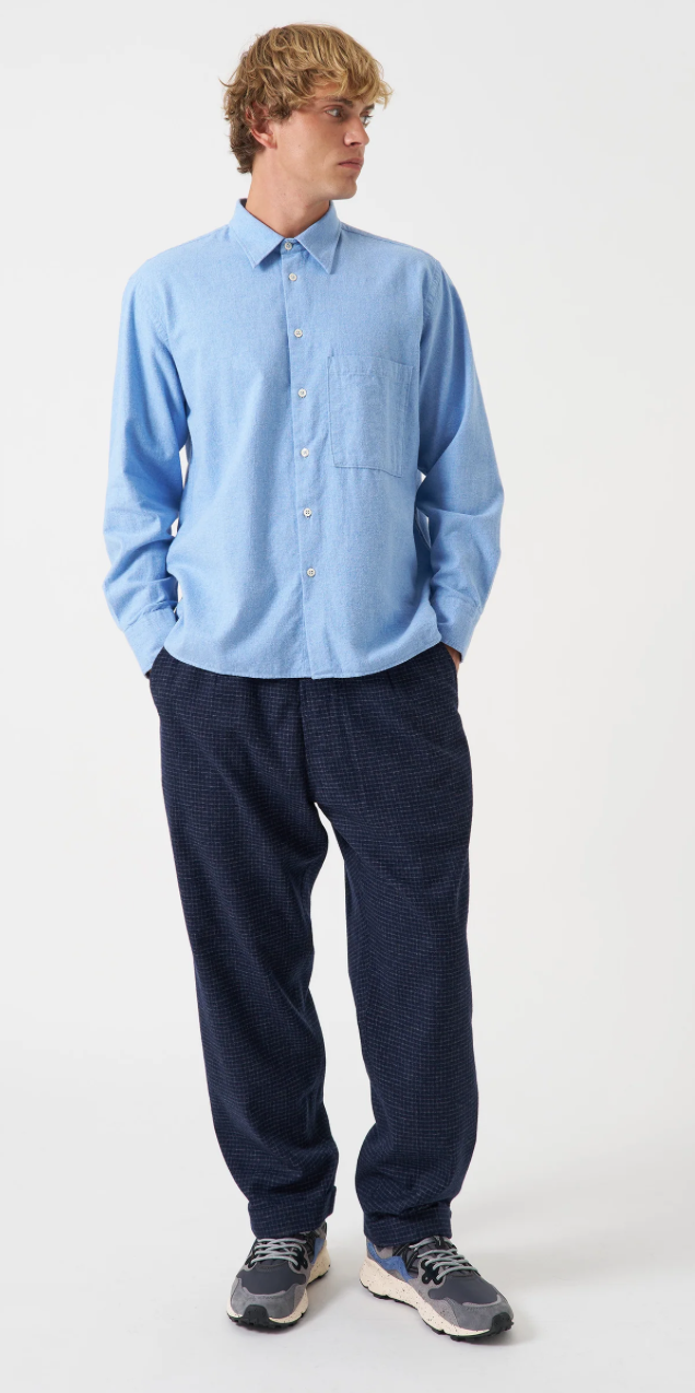 UNIVERSAL WORKS SQUARE POCKET SHIRT - BRUSHED FLANNEL BLUE