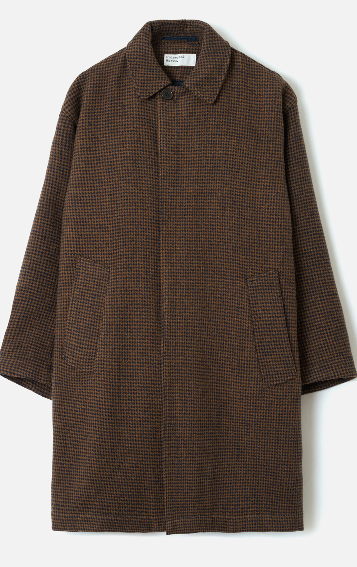 UNIVERSAL WORKS WOOL TWEED MIX STAN COAT - NAY/BROWN
