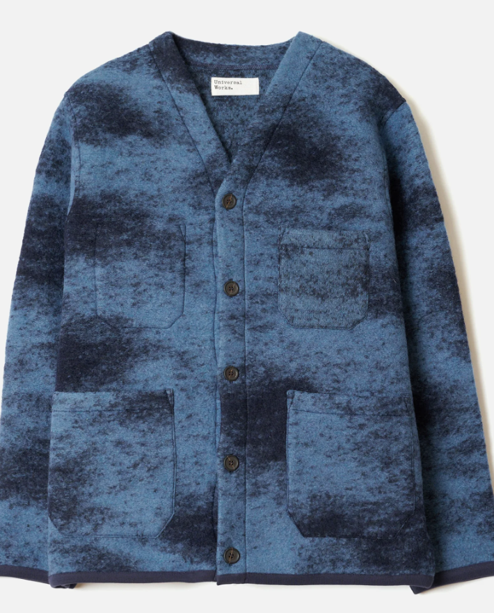 UNIVERSAL WORKS CARDIGAN CLOUD CAMO - BLUE