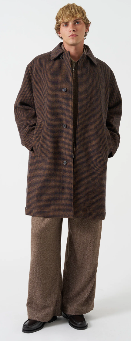 UNIVERSAL WORKS WOOL TWEED MIX STAN COAT - NAY/BROWN