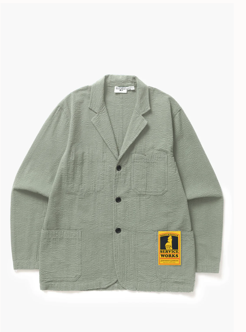 SERVICE WORKS SEERSUCKER SERVER SUIT JACKET - SAGE
