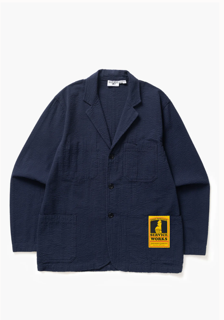 SERVICE WORKS SEERSUCKER SERVER SUIT JACKET - DARK NAVY