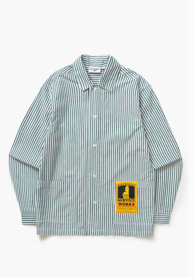 SERVICE WORKS POPLIN STRIPE WAITER SHIRT - FOREST