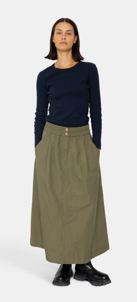 FOLK WOMENS MAXI SKIRT - OLIVE