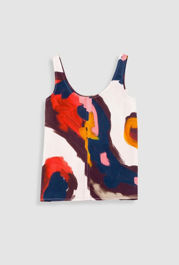 FOLK WOMENS SCOOP BACK VEST - IMPASTO PRINT SATIN