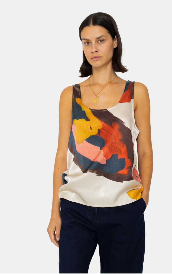 FOLK WOMENS SCOOP BACK VEST - IMPASTO PRINT SATIN