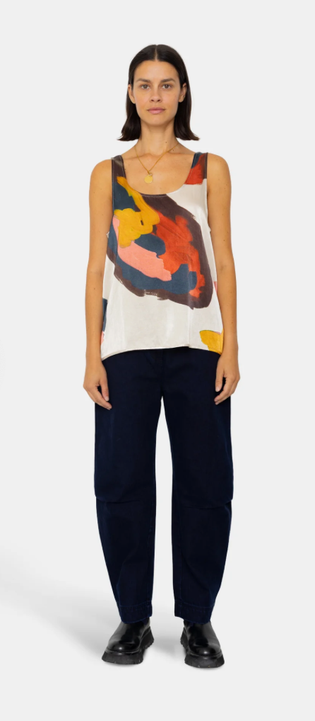 FOLK WOMENS SCOOP BACK VEST - IMPASTO PRINT SATIN