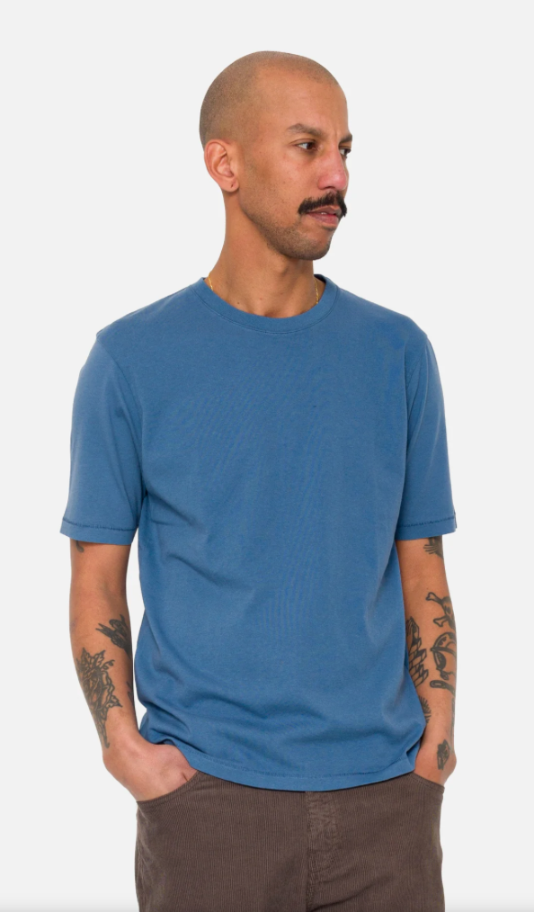 FOLK MENS CONTRAST SLEEVE T-SHIRT - SOFT BLUE