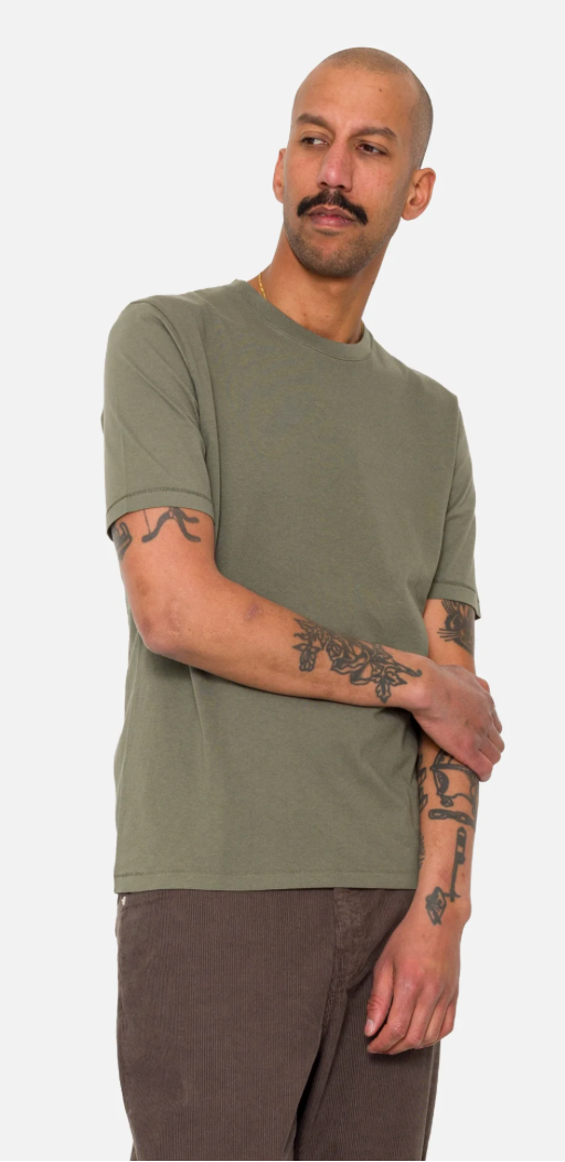 FOLK MENS CONTRAST SLEEVE T-SHIRT - OLIVE