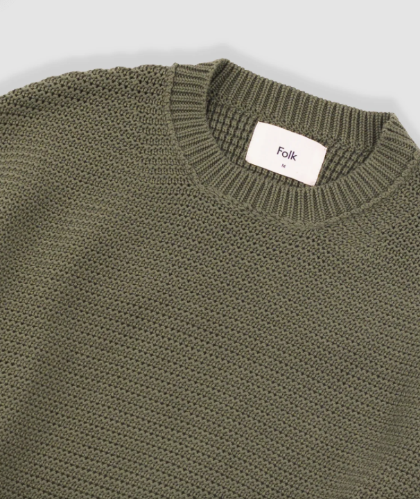 FOLK MENS DROP SHOULDER CREW - OLIVE