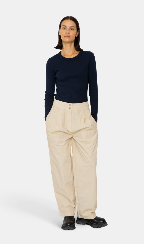 FOLK WOMENS DRAWCORD BAGGY PANT - LIGHT STONE