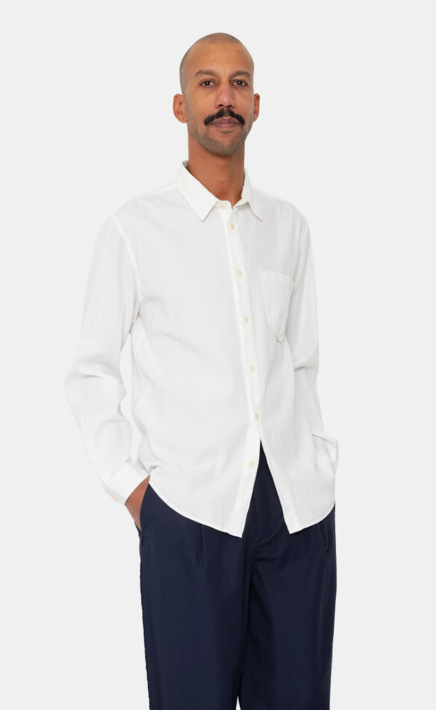 FOLK MENS PLAIN CURVE SHIRT - OFF WHITE