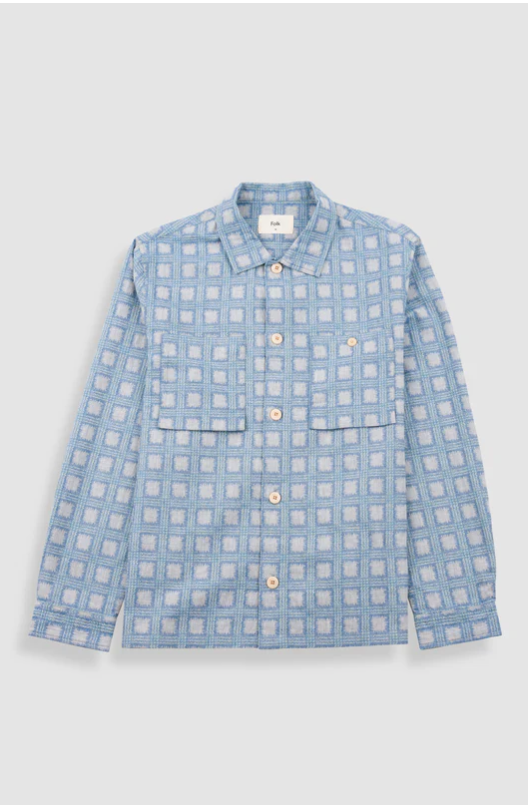 FOLK MENS PATCH OVERSHIRT - BLUE TILE TAPESTRY