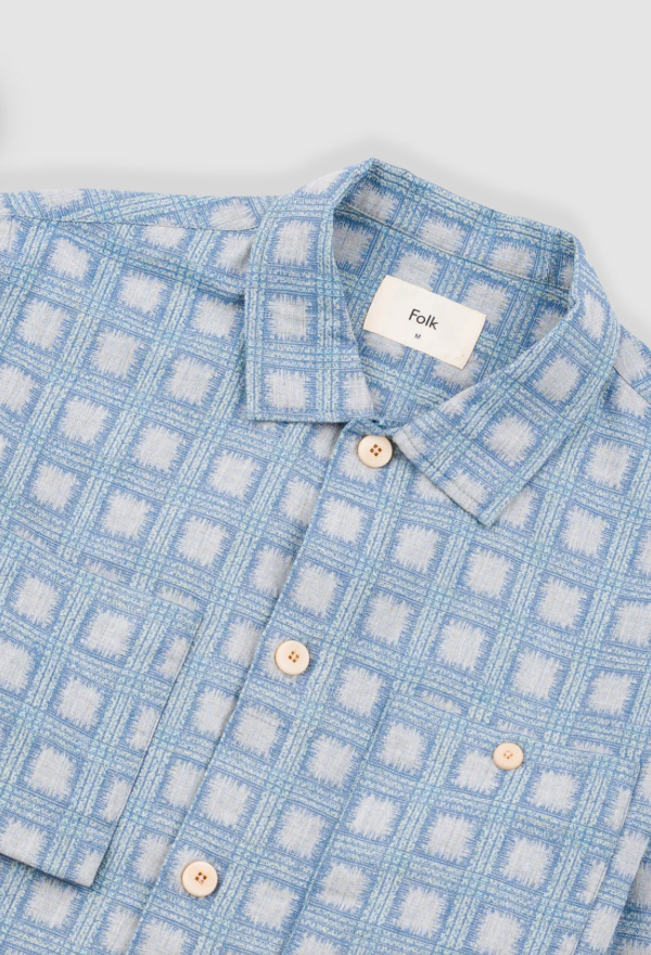 FOLK MENS PATCH OVERSHIRT - BLUE TILE TAPESTRY