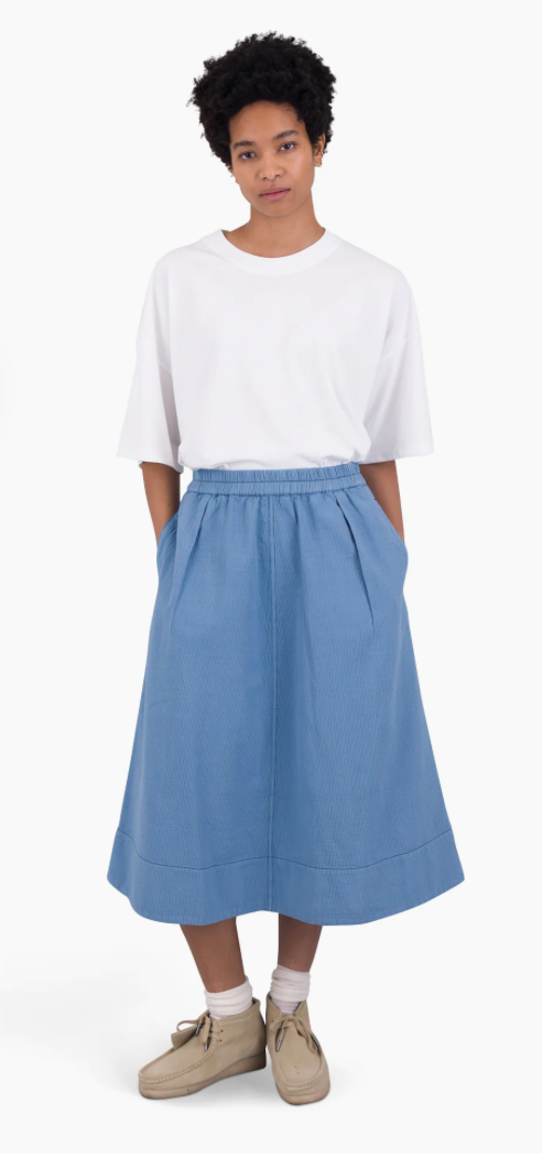 FOLK WOMENS FULL SEAM SKIRT - LIGHT INDIGO TOPSTITCH