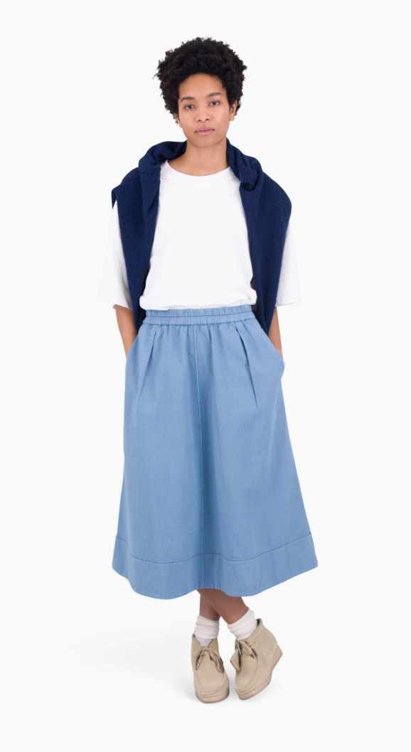 FOLK WOMENS FULL SEAM SKIRT - LIGHT INDIGO TOPSTITCH