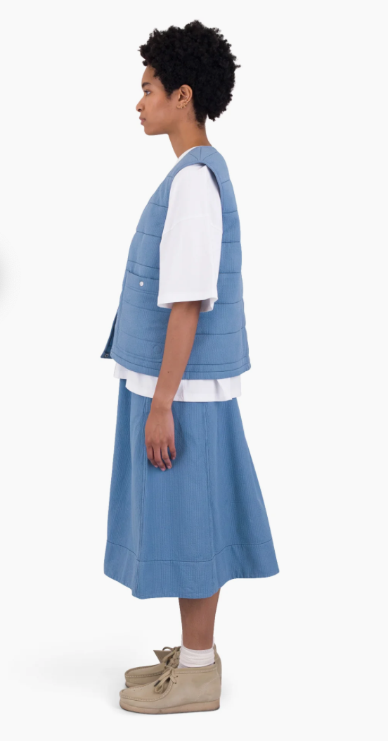 FOLK WOMENS GILET - LIGHT INDIGO TOPSTITCH