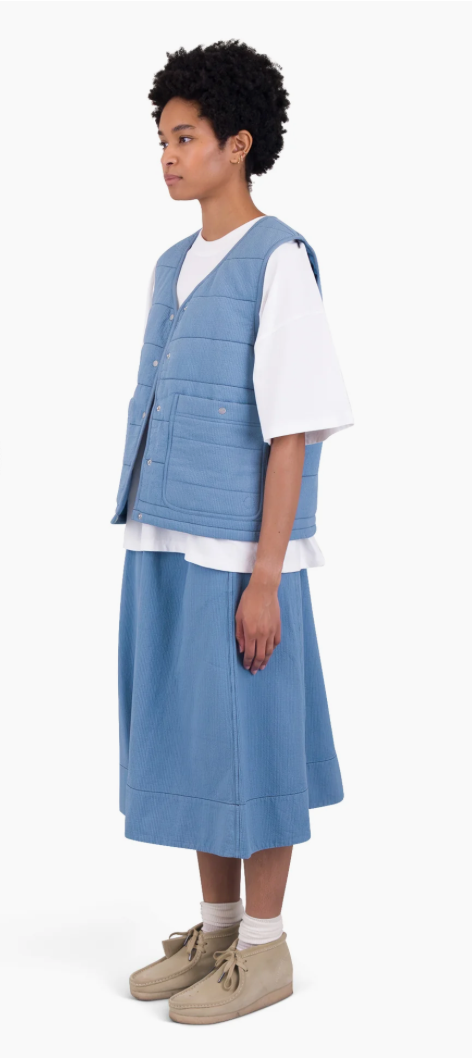 FOLK WOMENS GILET - LIGHT INDIGO TOPSTITCH