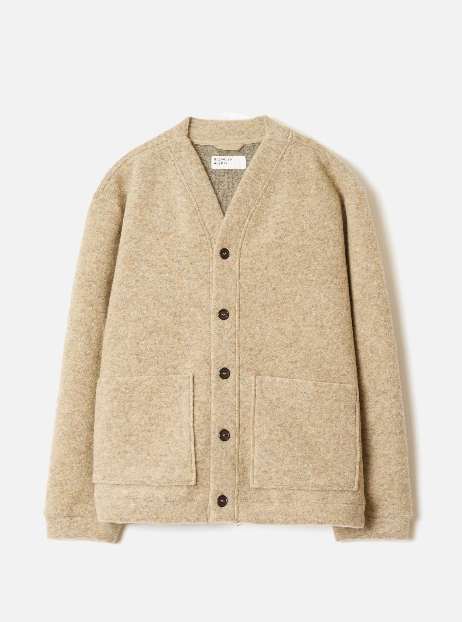 UNIVERSAL WORKS ADVANCE CARDIGAN - WOOL FLEECE - FAWN