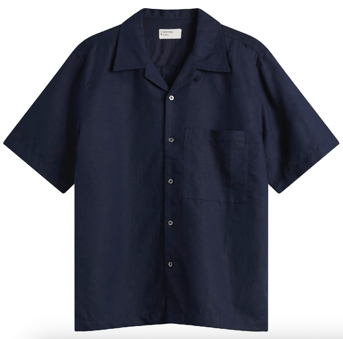 UNIVERSAL WORKS CAMP SHIRT LINEN  - NAVY