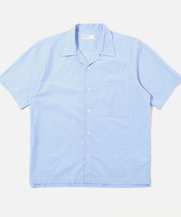 UNIVERSAL WORKS CAMP SHIRT LINEN - PALE BLUE