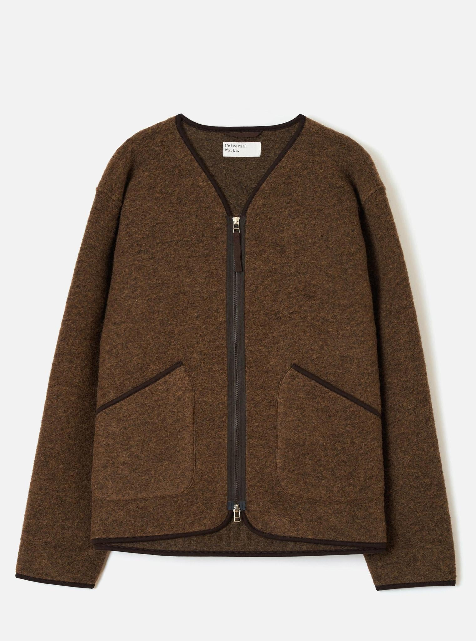 UNIVERSAL WORKS ZIP LINER JACKET - WOOL - FLEECE - BROWN MARL