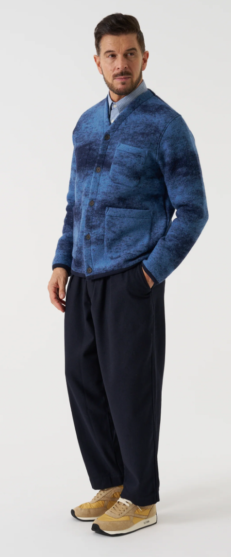 UNIVERSAL WORKS CARDIGAN CLOUD CAMO - BLUE