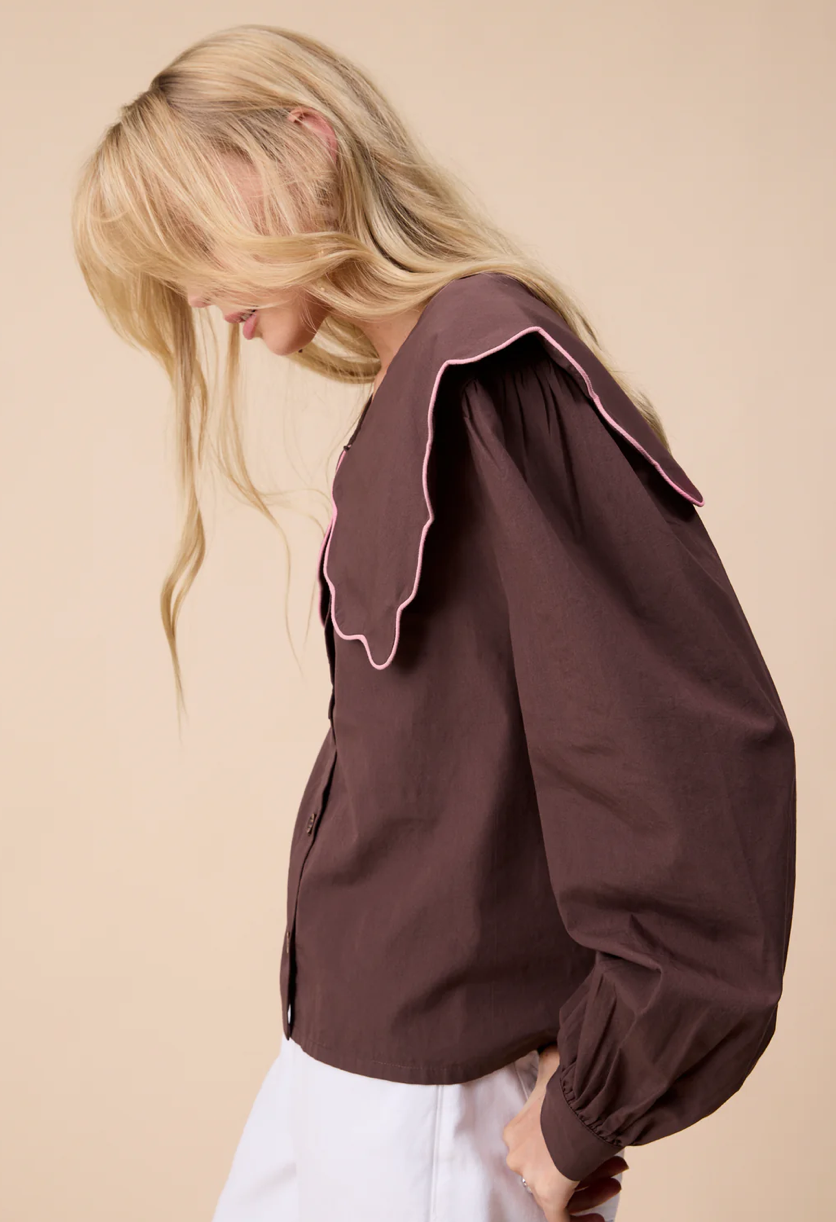 TBCO COTTON SHIRT SCALLOP - BROWN