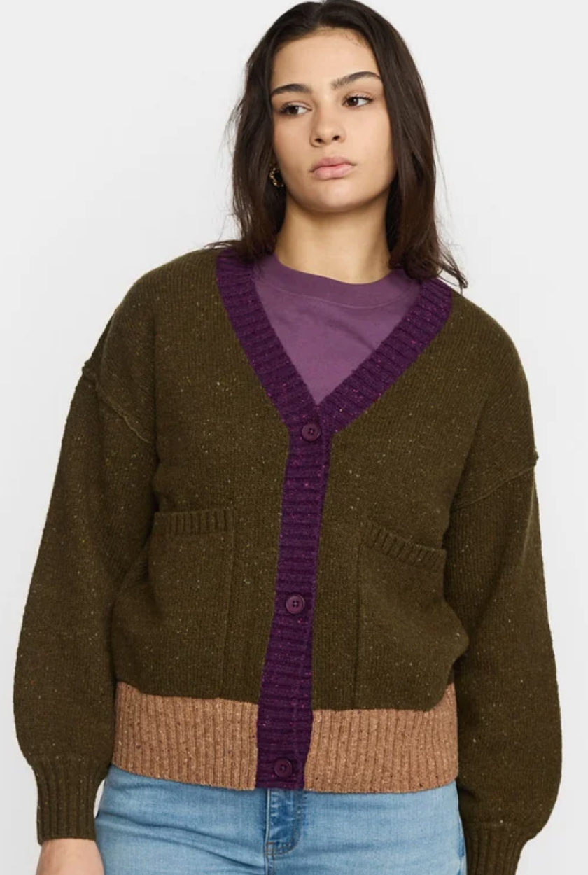 SELFHOOD HEAVY BLOCK CARDIGAN - ARMY