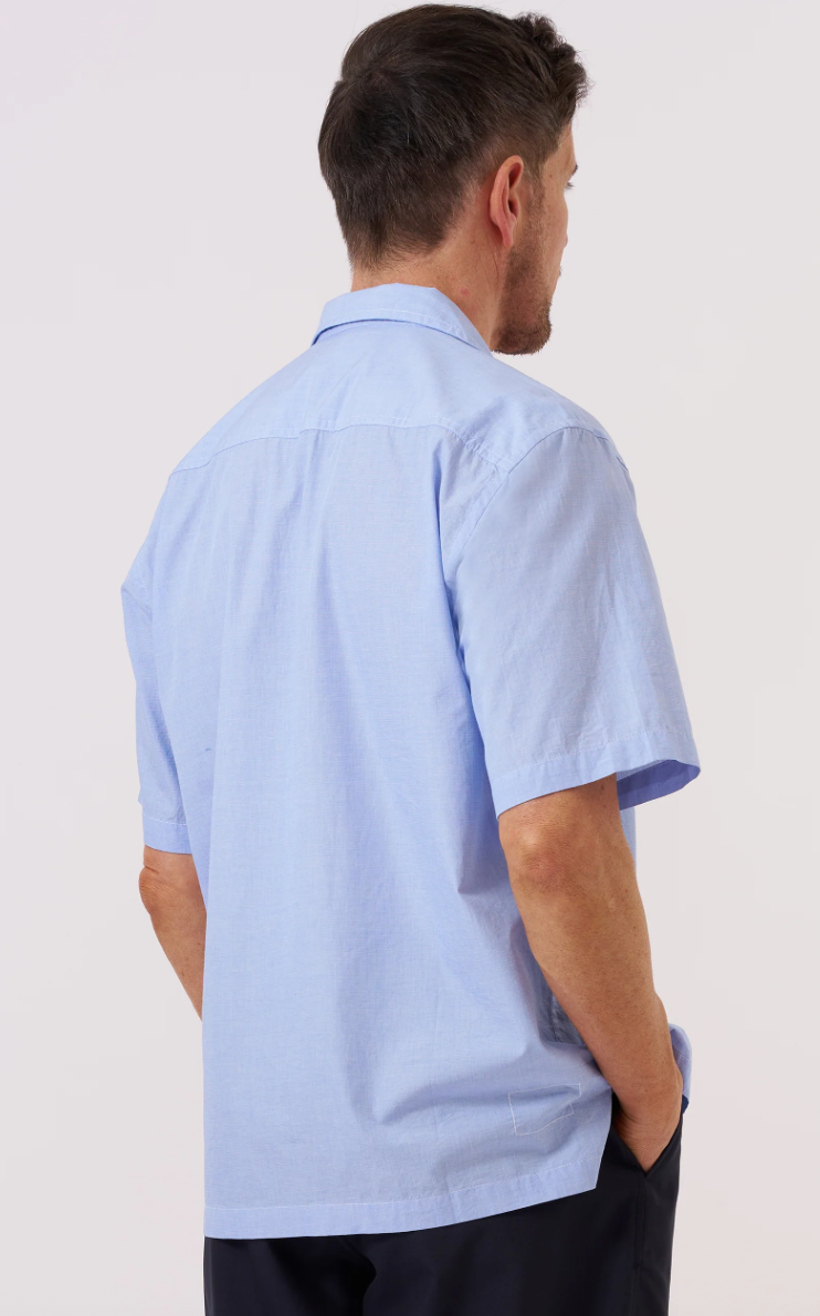 UNIVERSAL WORKS CAMP SHIRT LINEN - PALE BLUE